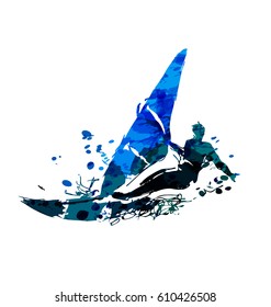 Watercolor vector windsurfer