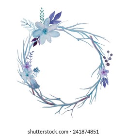 Watercolor vector wreath. Floral frame design. Vector forest background