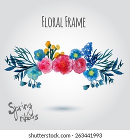 Watercolor vector wreath. Floral frame design. Hand drawn vintage illustration. EPS10.