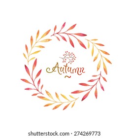 Watercolor vector wreath, golden laurel