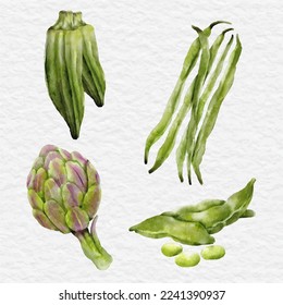 watercolor vegetable collection set clip art element