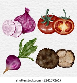 watercolor vegetable and ingredient collection set