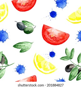 Watercolor vegetable seamless vector background. Can be used for wallpaper, background, surface textures, pattern fills, pack, web page. Eco food. 