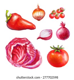 Watercolor vegetables pack on white background