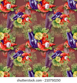 Watercolor vegetables seamless pattern, fresh food background vector illustration