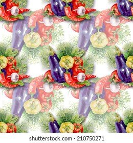 Watercolor vegetables seamless pattern, fresh food background vector illustration