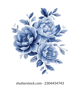 Watercolor Vintage Blue Flowers , isolated vector.