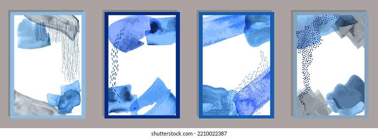 Watercolor vintage canvas vector collection. Watercolor smears backgrounds. Chinese style prints. Youth office poster templates. Brush stroke elements.
