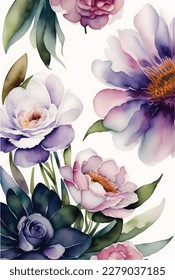Watercolor vintage floral bouquet, watercolor floral canvas