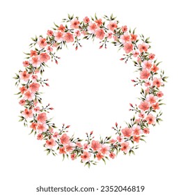 Watercolor vintage floral frame with pink flowers. Isolated vector
