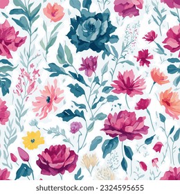 Watercolor Vintage Flower Cute Pattern Seamless Illustration Background View and Wallpaper Design Simple and Elegant Bridal.