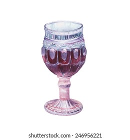 Watercolor vintage glass. Hand drawn artistic illustration in vector