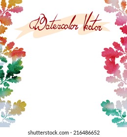 watercolor vintage handmade autumn background and a text from oak leaves