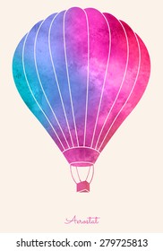 Watercolor vintage hot air balloon.Celebration festive background with balloons.Perfect for invitations,posters and cards