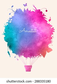 Watercolor vintage hot air balloon.Celebration festive background.Perfect for invitations,posters and cards