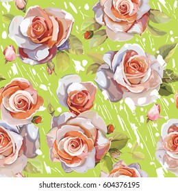 Watercolor vintage seamless pattern with rose for fashion design. Elegance background with flowers