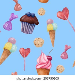 Watercolor vintage sweets seamless pattern