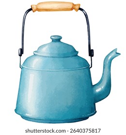 Watercolor Vintage Tea pot. Hand drawn Kitchen Utensils. For kitchen decor, tea-themed projects, recipe cards, and cozy lifestyle designs.
