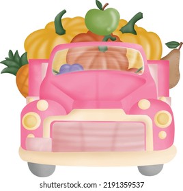 Watercolor Vintage Truck. Pink Pastel Pickup Truck Clipart. Farmhouse clipart. Vintage Truck. Retro Truck.