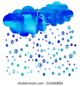 watercolor vintage vector background cloud from which the rain of flowers in bright