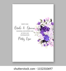 Watercolor vioet rose wedding invitation template vector floral background for bridal shower baby shower anniversary birthday card