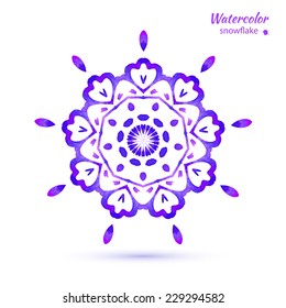 watercolor  violet color  circular openwork element - snowflake, flower, folk style. vector illustration.