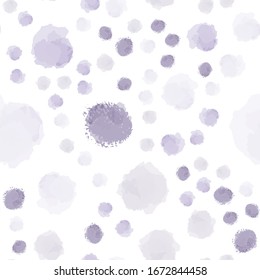 Watercolor Violet Dots. Colorful Vector Illustration. Watercolour Seamless Pattern. Hand Painted Violet Circles. Purple Scattered Dots. Round Shapes Seamless Pattern. Hand Painted Scattered Dots.