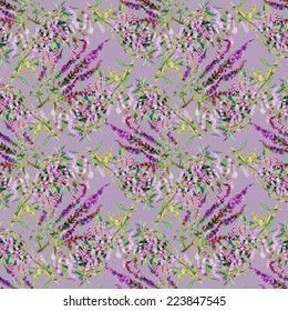 Watercolor violet field flower seamless pattern on violet background vector illustration