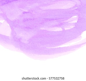 Watercolor violet isolated hand drawn vector splash on white background for card, wallpaper. Brush paint abstract bright color paper texture illustration element for text design, backdrop