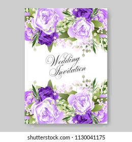 Watercolor violet Peony wedding invitation vector template bridal shower card baby party invite printable floral background wreath pattern