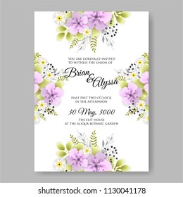 Watercolor violet primula wedding invitation vector template bridal shower card baby party invite printable floral background wreath pattern