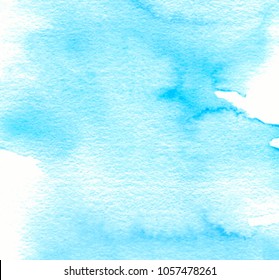 Watercolor vivid blue white color hand drawn vector liquid dye card for decoration, greeting, wallpaper. Aquarelle cold vibrant soft smudges paper texture splash old grunge background