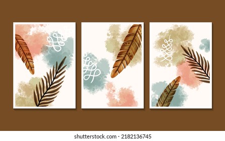 Watercolor wall art vector set. Floral and Foliage line art drawing with abstract shape. Abstract Plant Art design for print, cover, wallpaper, Minimal and natural wall art. Vector illustrat
