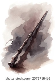 Watercolor wand illustration, magical object, fantasy art, soft colors, artistic style, whimsical design.