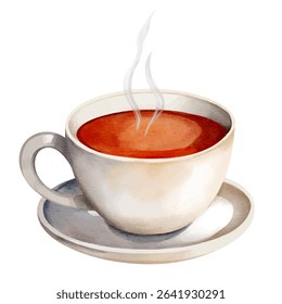 Watercolor warm tea mug for autumn and hygge design. Hand drawn fall illustration