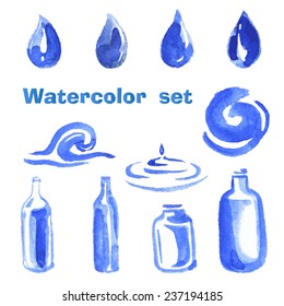 Watercolor Water, Drop, Water Bottle