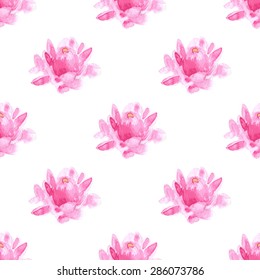 Watercolor water lily in vintage style, vector seamless pattern