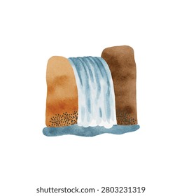 watercolor waterfall between cliffs cascading into pool