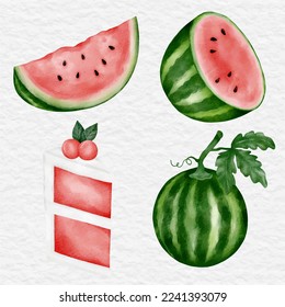 watercolor watermelon element collection clip art