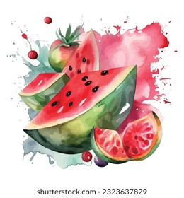 Watercolor watermelon fruit design clipart