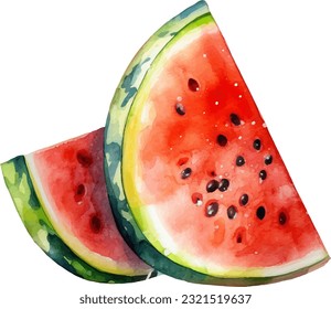 Watercolor Watermelon Illustration. Hand-drawn fresh food design element isolated on a white background.