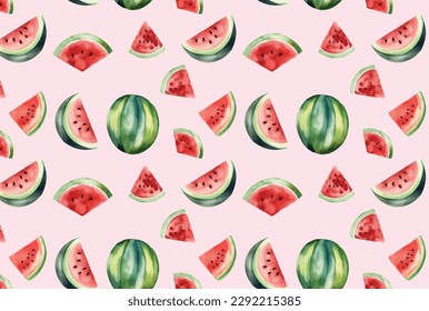 watercolor watermelon seamless pattern vector