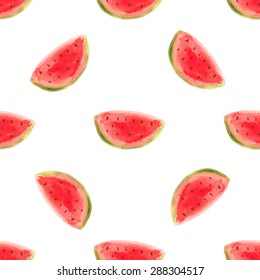Watercolor watermelon slice vector illustration. Raw fruit food, hand painted seamless summer pattern