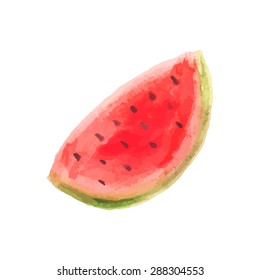 Watercolor watermelon slice vector illustration. Raw fruit food. Hand drawn juicy fruit slice