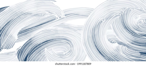 Watercolor wave line art background vector. Abstract art background for banner , cover design, wall decoration and print.