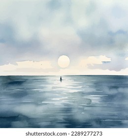 Watercolor Waves: A Peaceful Composition. Aqua Tranquility: Watercolor Painting of Serenity. Watercolor vector illustration.