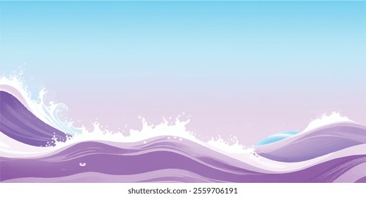 "Watercolor Waves: Purple Ocean Horizon Background: A soft, dreamy purple and white watercolor wave pattern, ideal for creating ocean wave designs or as a tranquil background