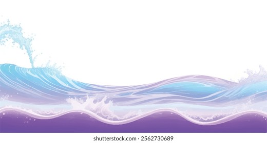 "Watercolor Waves: Purple Ocean Horizon Background: A soft, dreamy purple and white watercolor wave pattern, ideal for creating ocean wave designs or as a tranquil background