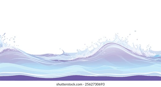 "Watercolor Waves: Purple Ocean Horizon Background: A soft, dreamy purple and white watercolor wave pattern, ideal for creating ocean wave designs or as a tranquil background