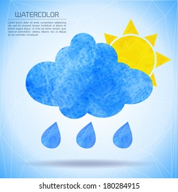 Watercolor weather background with sun and clouds